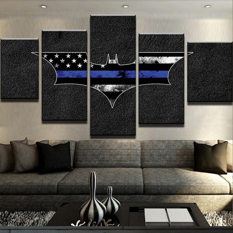 Thin Blue Line Batman Abstract 5 Panel Canvas Art Wall Decor