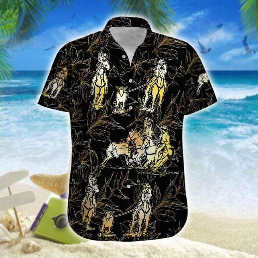 Hawaiian Aloha Shirts Team Roping Black Background – Fashion Store