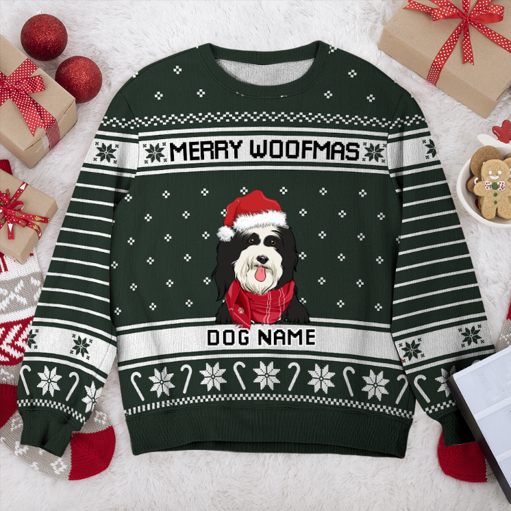 Tibetan Terrier Merry Woofmas Personalized Sweater, Dog Ugly Christmas Sweater