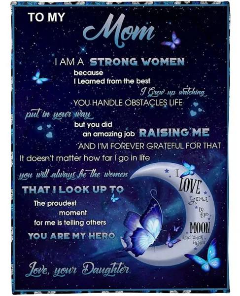 To My Mom I Am Strong Women Butterfly Fleece Blanket Gifts For Mom From Daughter Home Decor Bedding Couch Sofa Soft And Comfy Cozy