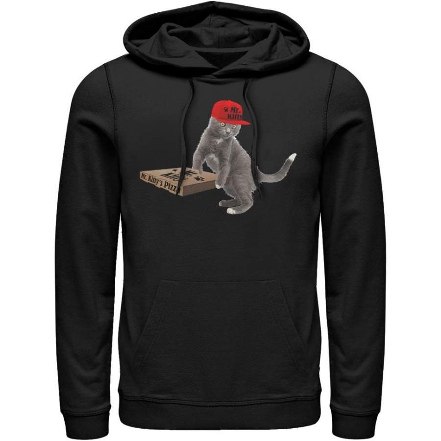 Lost Gods Men’s Pizza Delivery Cat  Lightweight Hoodie Black