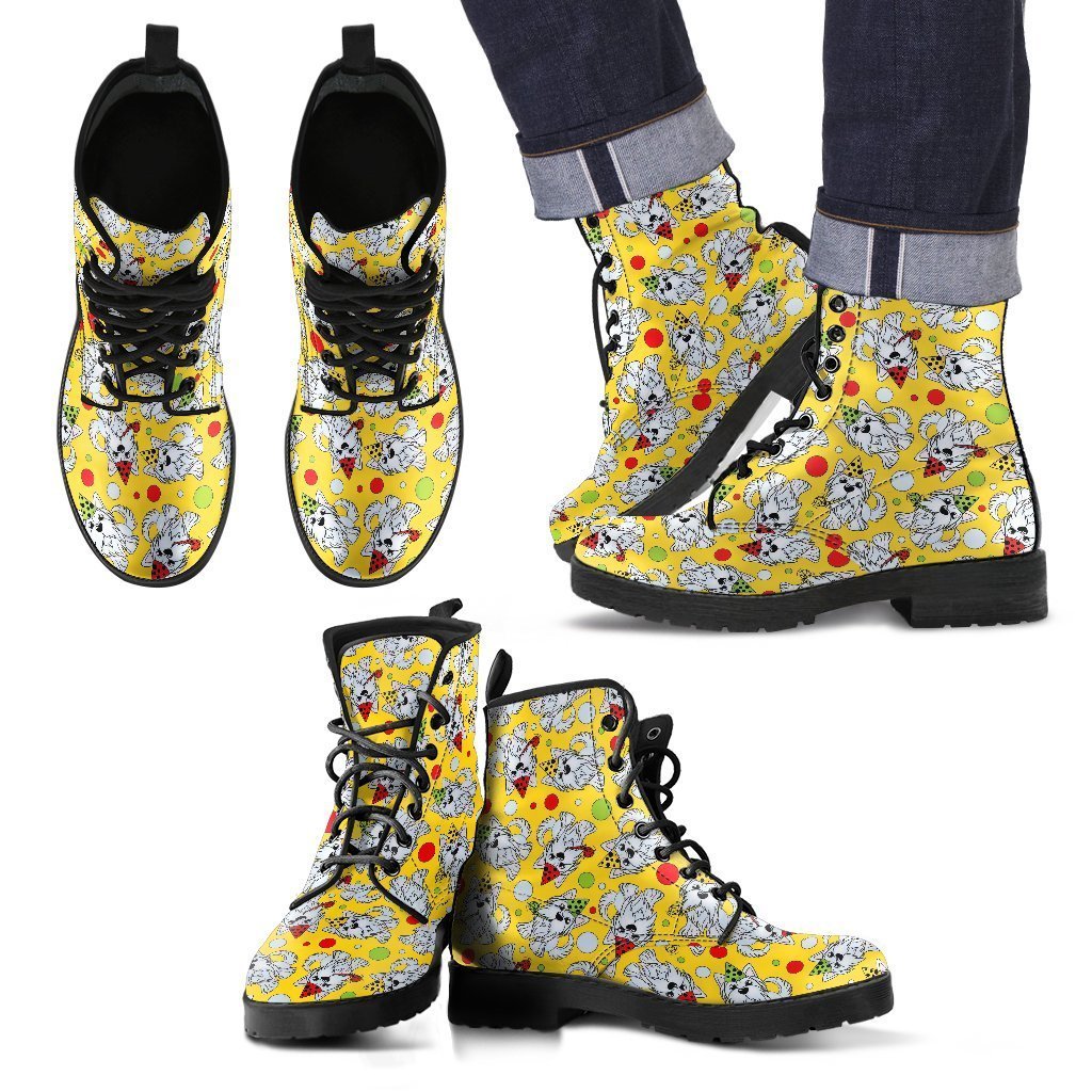 Puppy Yorkshire Terrier Dog Print Pattern Men Women Leather Boots Fashion Boots Custom Shoes