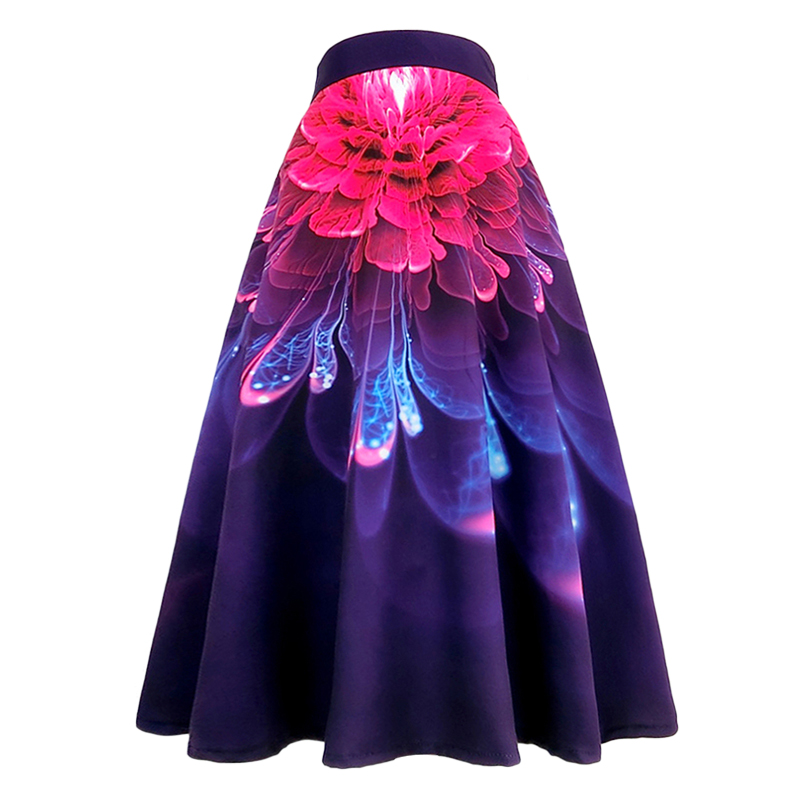 2022 Autumn New Vintage Elegant Women Korean Fashion Aesthetic Fantasy Purple Floral Neoprene High Waist Long Midi Pleated Skirt alx