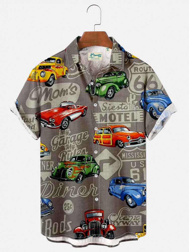 Vintage Hot Rods Print Short Sleeve Hawaii Shirt Ha22805