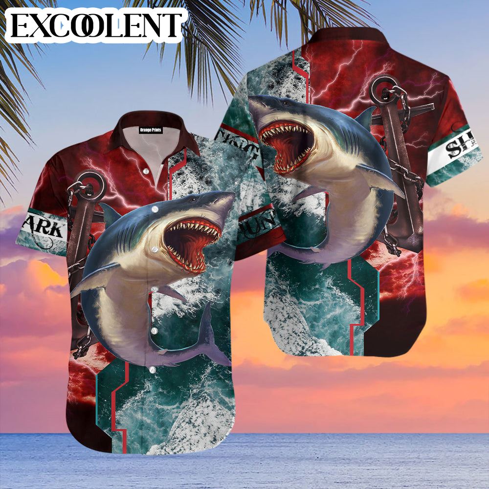 Shark Hunting Aloha Hawaiian Shirts – Funny Hawaiian Shirts – Mens Aloha Shirt