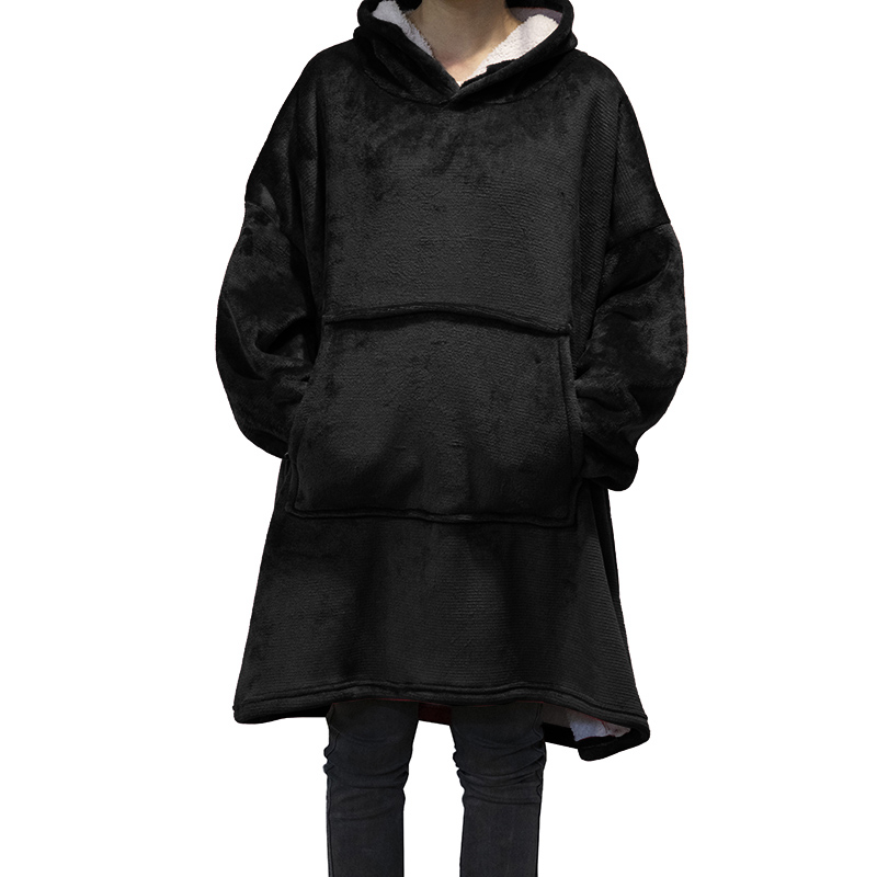 Women Winter Hoodies Blanket with Sleeve Warm Fleece Hooded Pocket Blankets Soft Hoodies Slant Robe Bathrobe Sweatshirt Dress alx