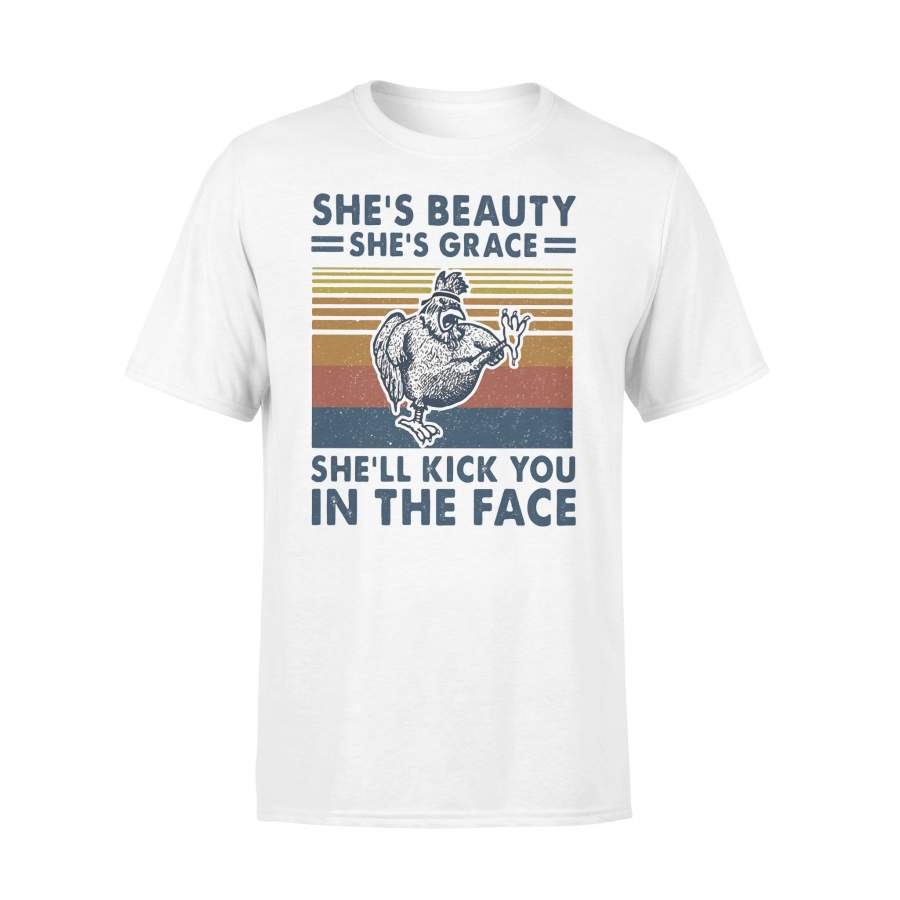 She’s Beauty She’s Grace She’ll Kick You In The Face Chicken Vintage Retro T-shirt