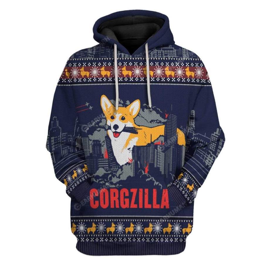 Ugly Corgzilla Christmas Custom Tshirt Hoodies Apparel