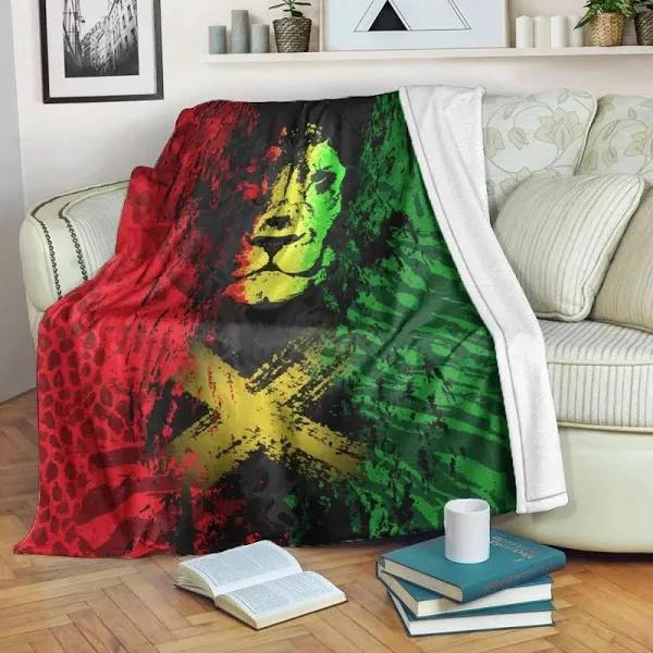 [Fast Delivery]Jamaica Premium Blanket – Wild Reggae Lion Fleece Blanket, Blanket Sofa Bed, 3D Blanket
