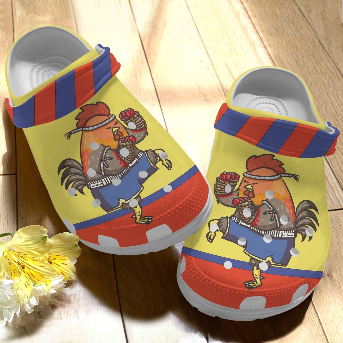 Chicken Personalize Clog, Custom Name, Text, Fashion Style For Women, Men, Kid, Print 3D Whitesole Boxing Chicken