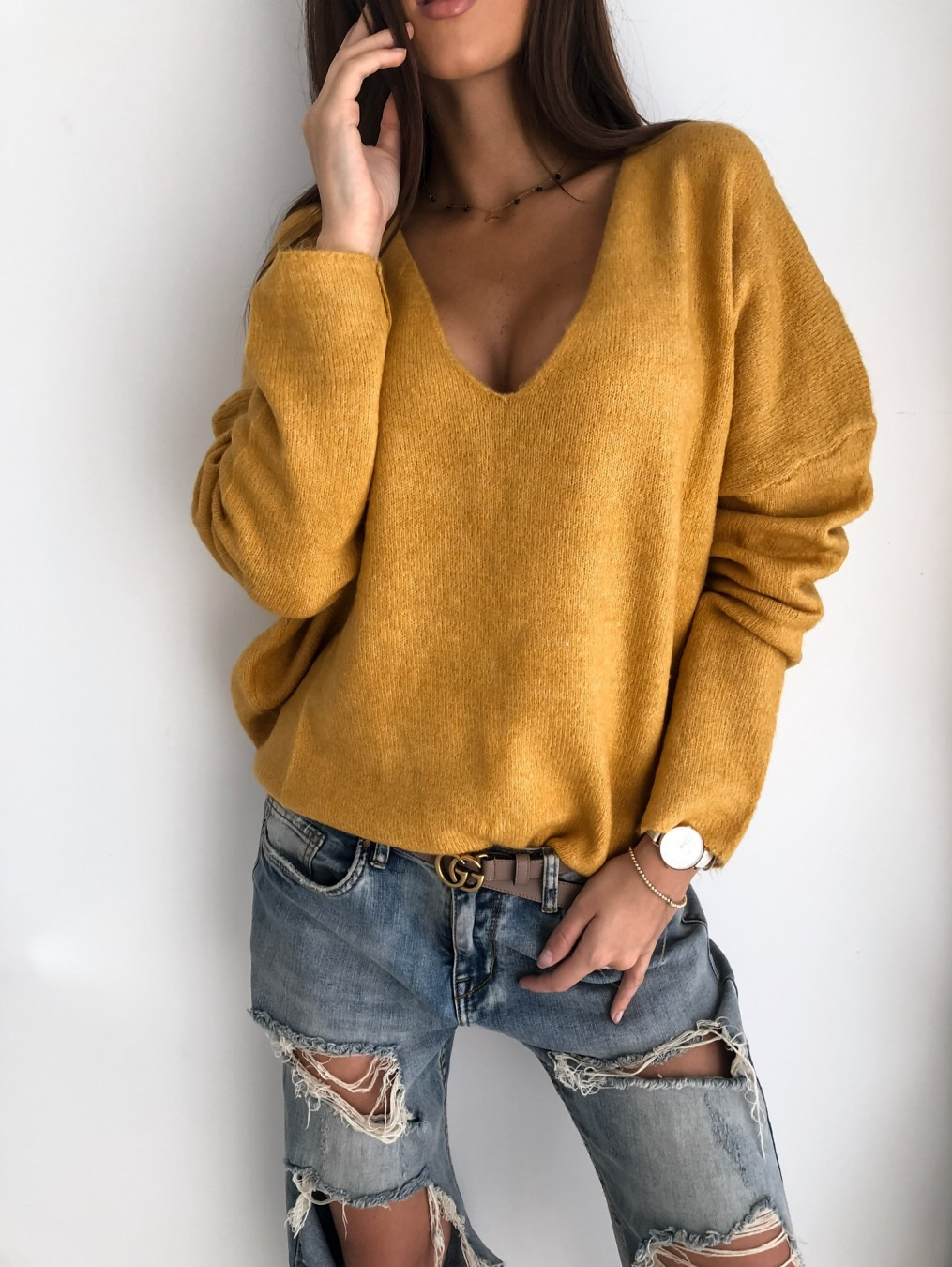 Women Candy Color Sweet V Neck Long Sleeve Loose Pullover Knitted Sweater Tops Outwear WDC9537 alx