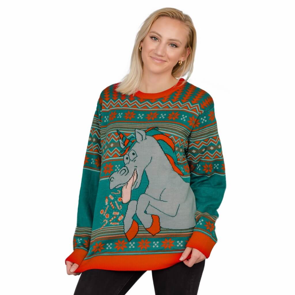 Women’S Unicorn Candy Canes And Star Dust Ugly Christmas Sweater