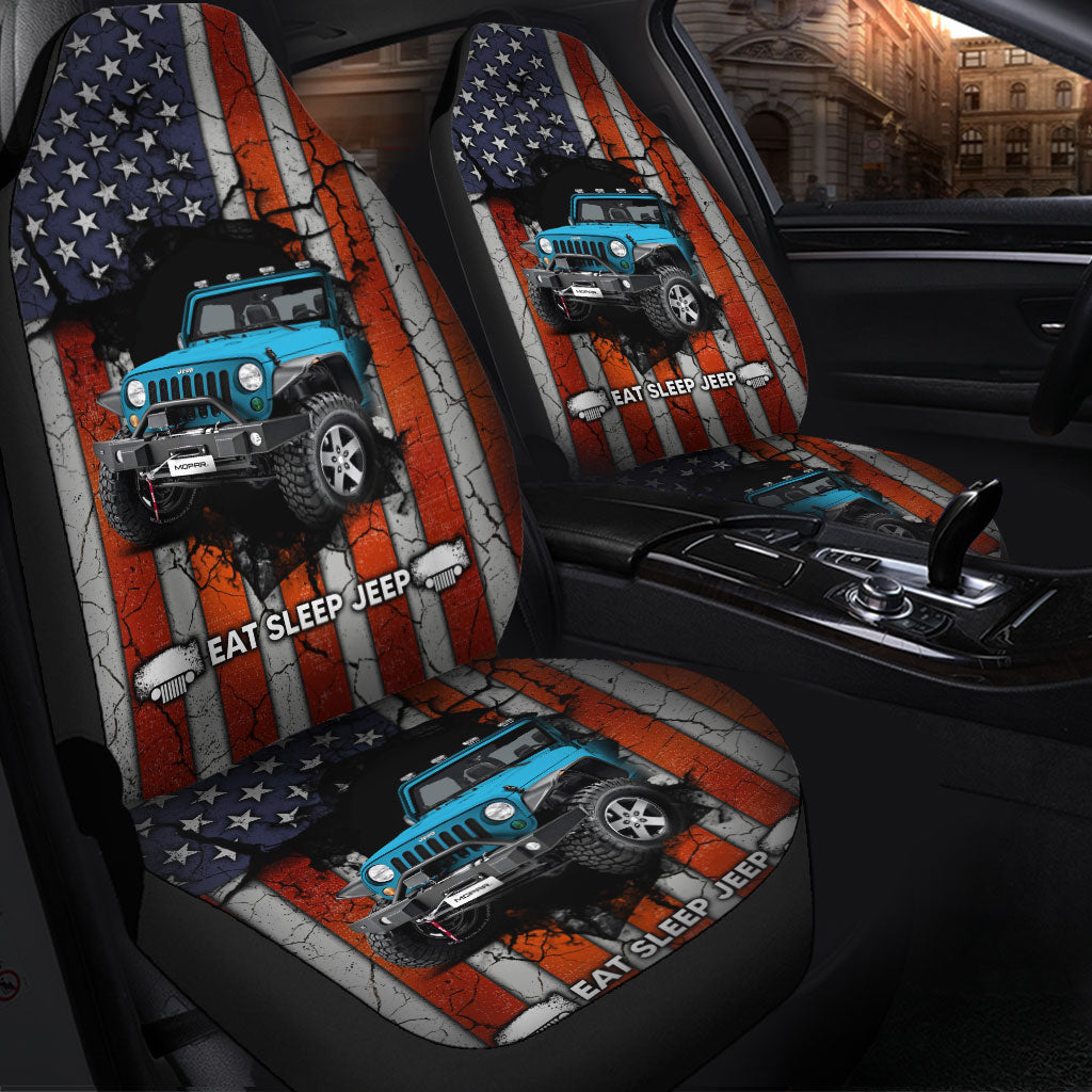 Eat Sleep Jeep Blue Premium Custom Car Seat Covers Decor Protectors