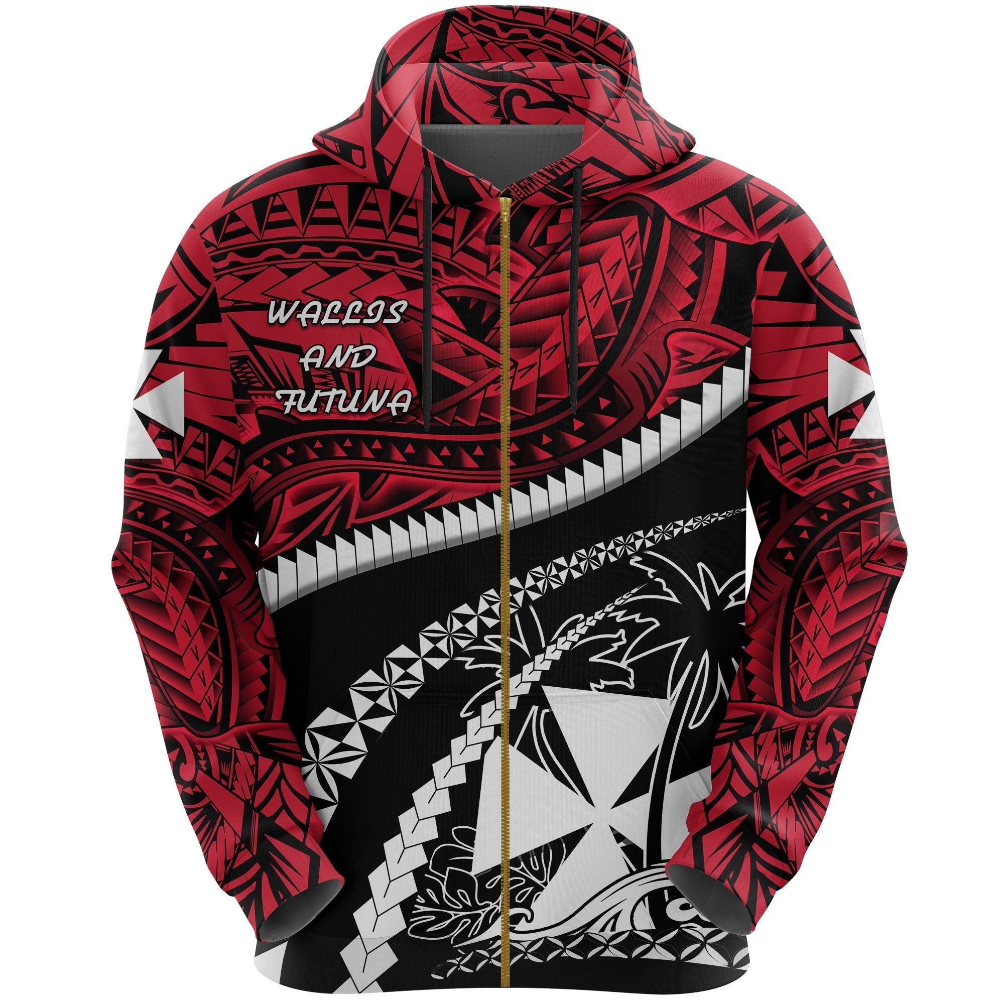 Wallis And Futuna Tapa Zip Hoodie Polynesian Shark Tattoo