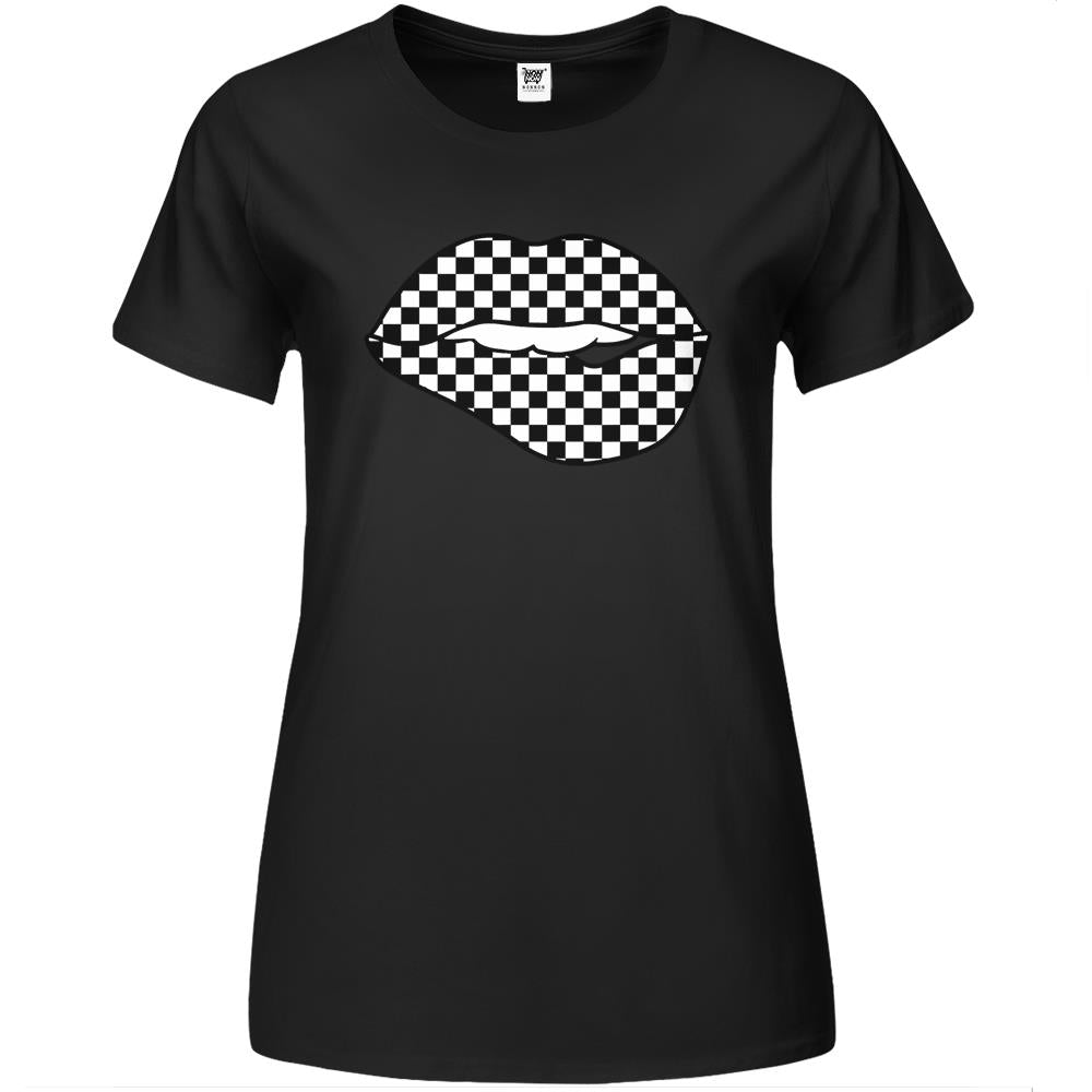 Funny Checkered Black White Lip Gift Cute Checkerboard Premium Womens Tshirts