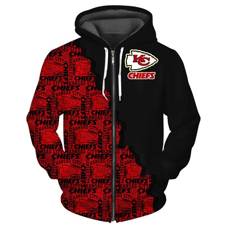 Kansas City Chiefs Zipper Hoodies, Pullover Hoodies Repeat Logo