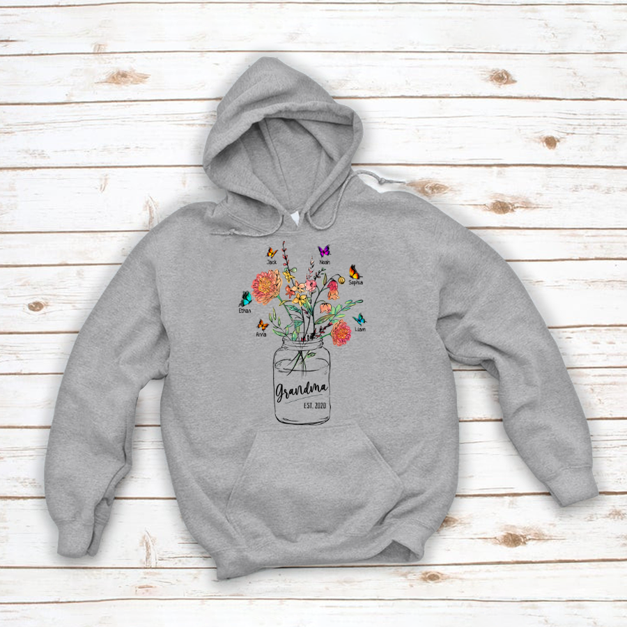 Grandma Est Flower Butterfly Mother’S Day Hoodie