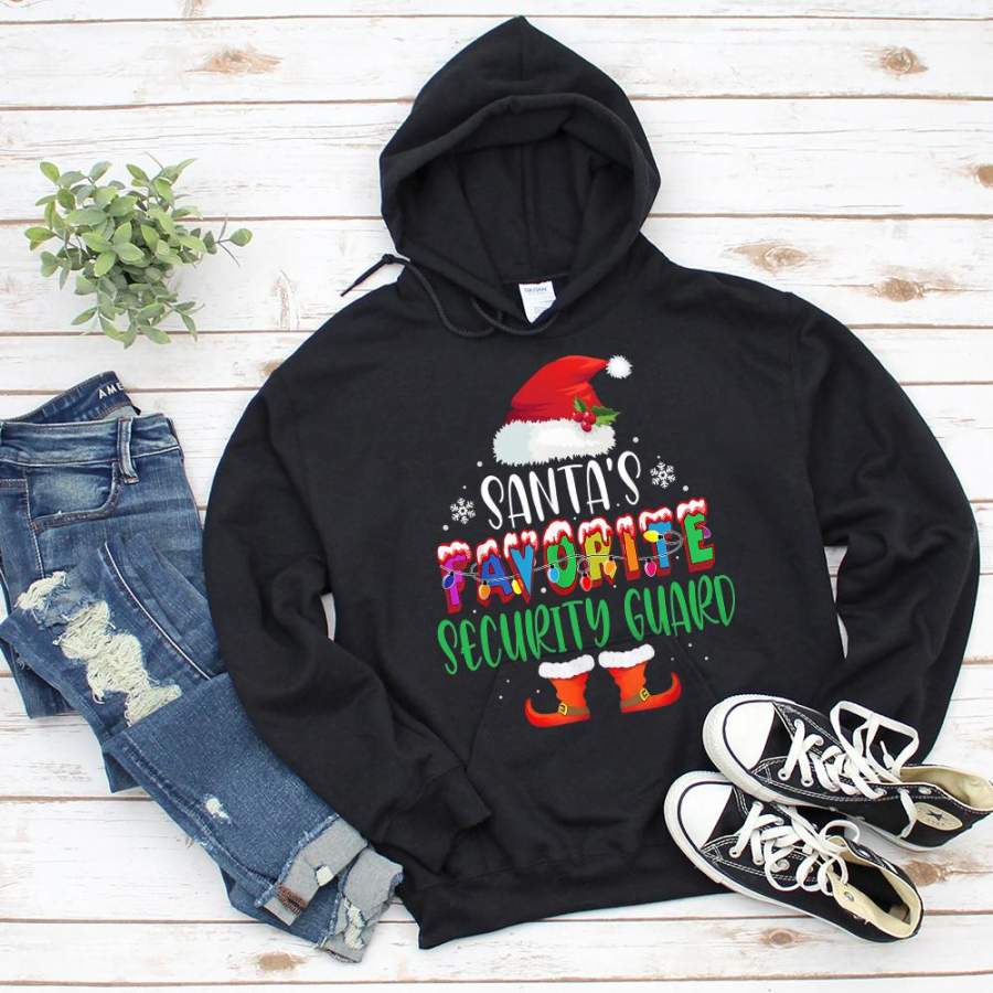 Santa’s favorite security guard funny christmas santa gift colorful light black hoodie for men and women S-5XL
