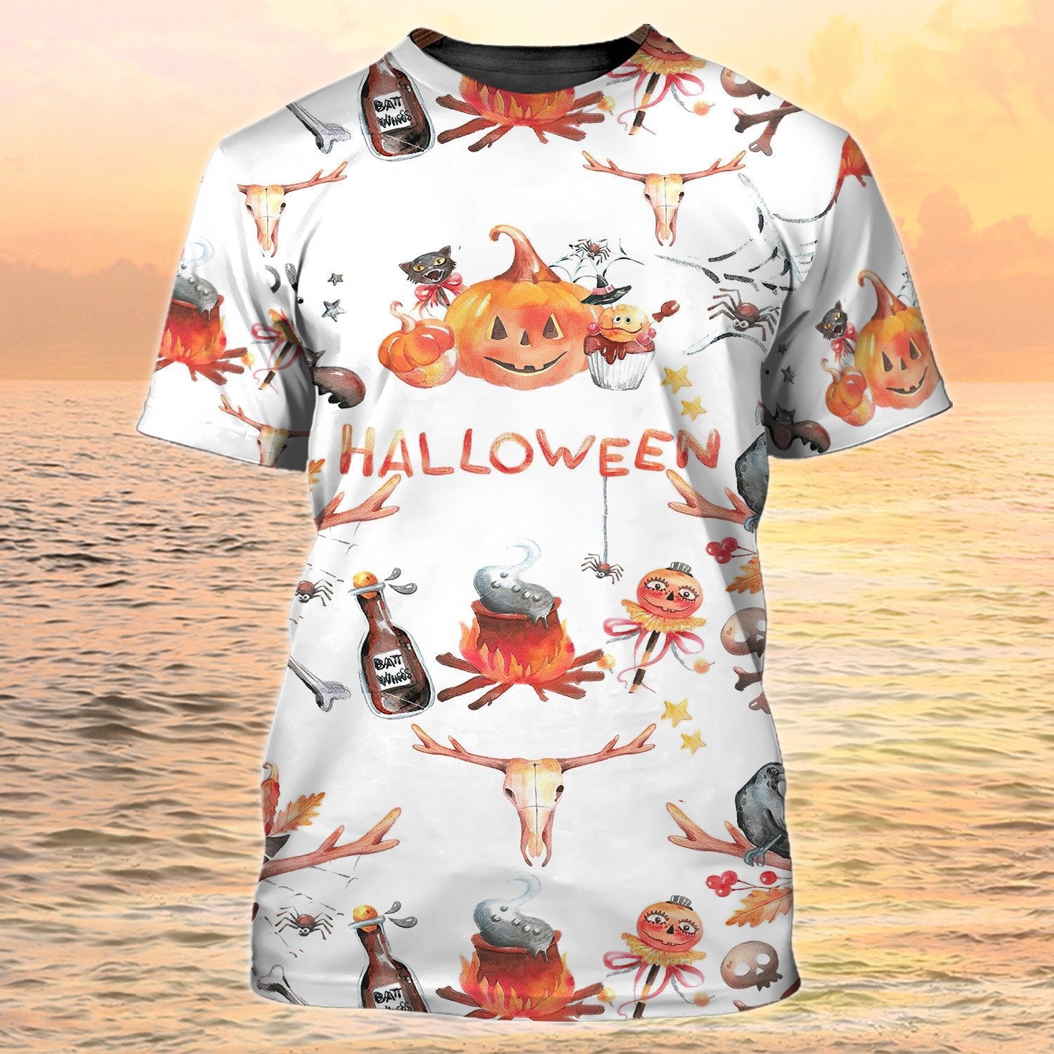 3D Funny Halloween Shirt Men Women On White Pattern