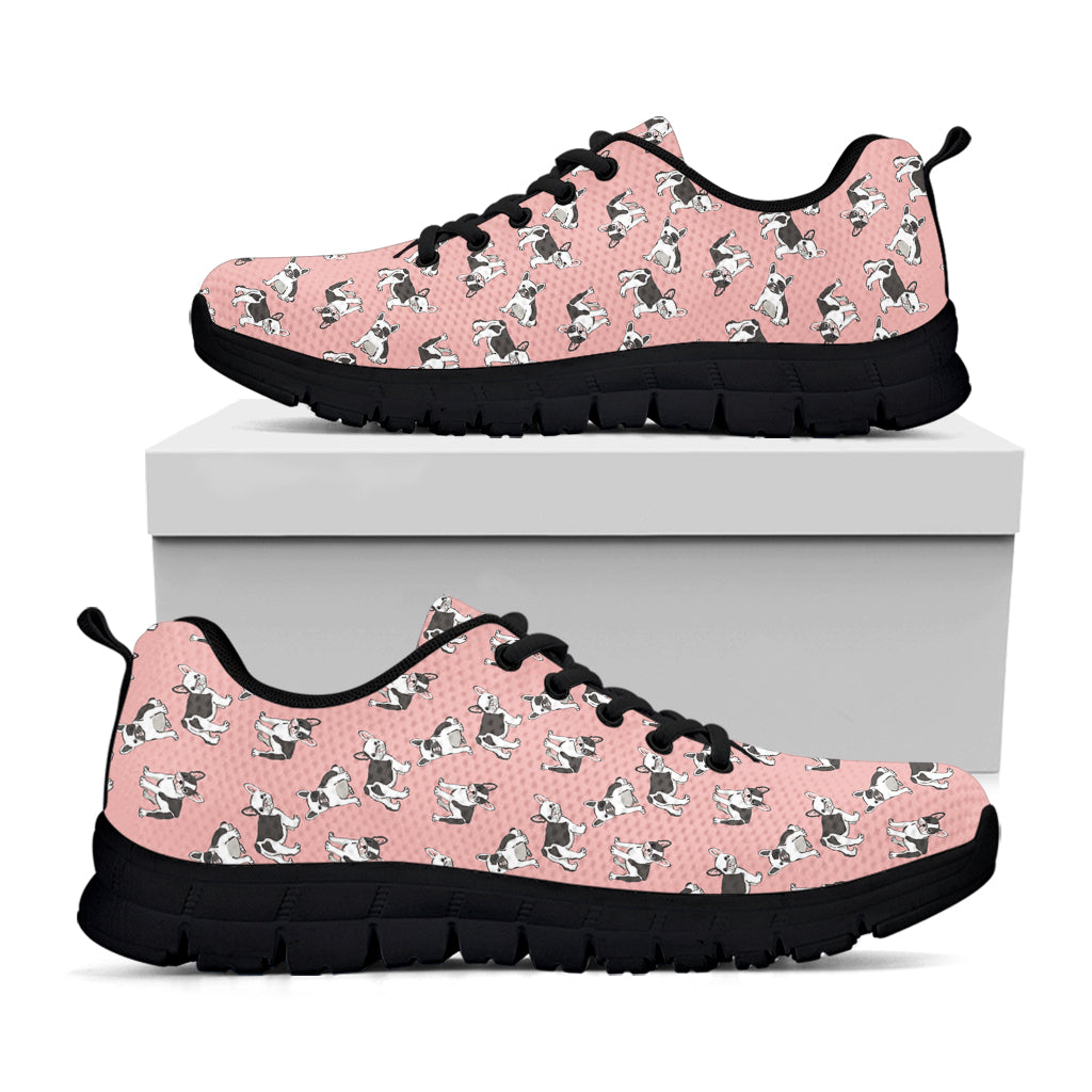 Cute French Bulldog Puppy Pattern Print Black Sneakers