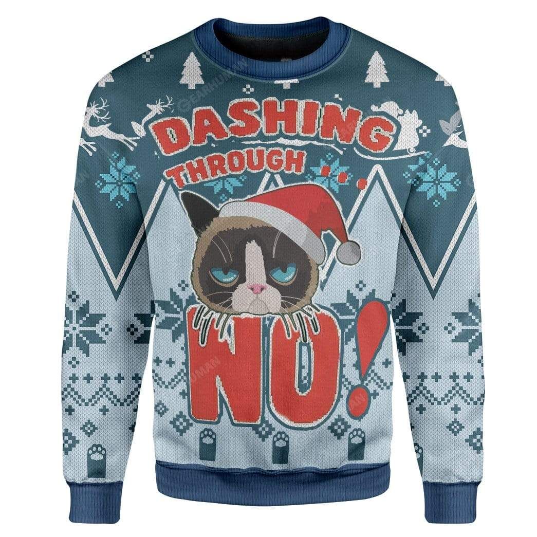 Ugly Christmas Dashing Through Grumpy Cat Custom Sweater Apparel