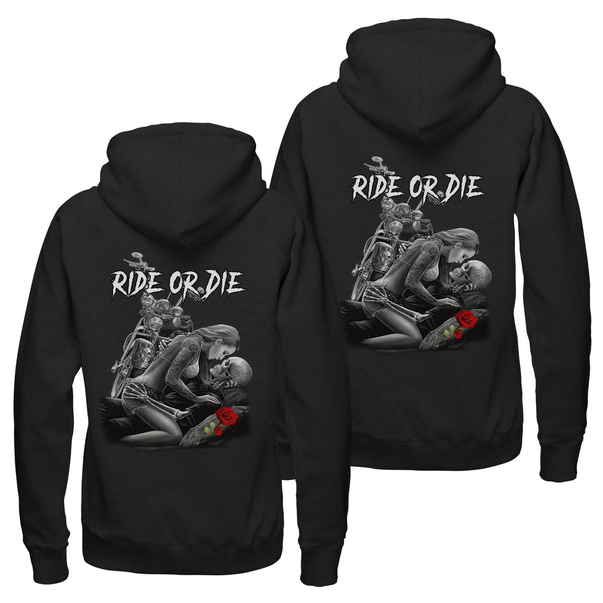 Ride Or Die Skull Hoodie, Motorcycle Skeleton Skull Couple, His And Hers Sweatshirts, Matching Couple Hoodies, Valentine’S Day Outfits