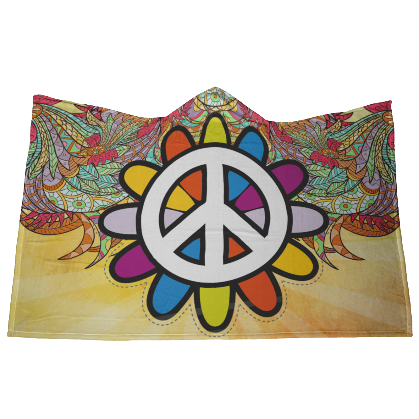 Yellow Peace Mandala Hooded Blanket