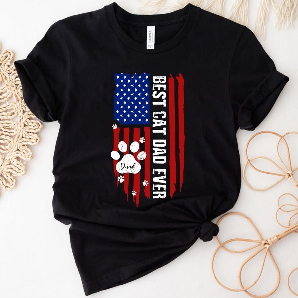 Personalized Best Cat Dad Ever American Flag Women Shirt – Trending Personalized