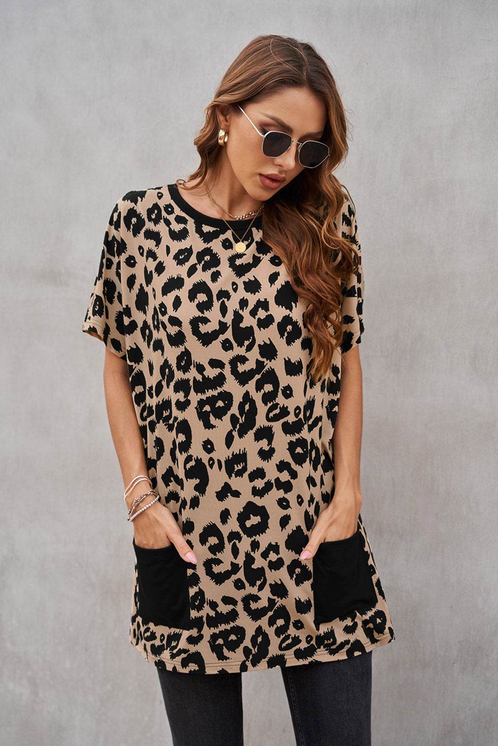 Azura Exchange Leopard Print Pocketed T-Shirt Mini Dress