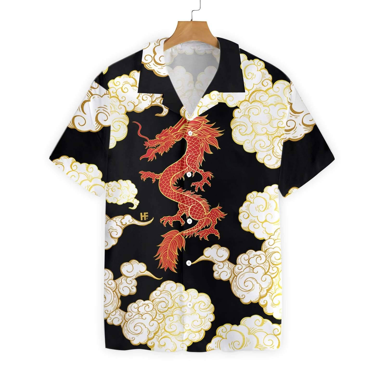 Cool Chinese Dragon Black Red Cloud 1912 Hawaii Shirt Ha102330