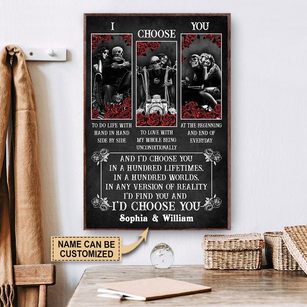 Personalized Canvas, Custom Canvas Prints Motorcycling Skull Couple I Choose You Poster Print, Canvas Poster Wall Art, Canvas Print Wall Decor