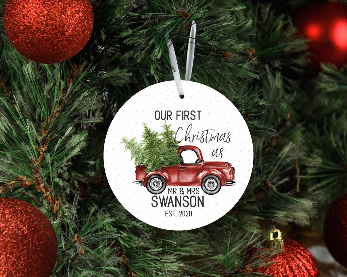 Christmas Ornament, First Christmas Married Gift, Customized Mr & Mrs Ornament