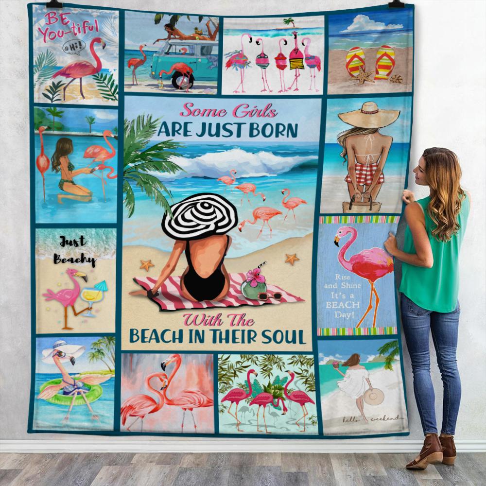 Beach Soul Girl Fleece Blanket, Sherpa Blanket, Gift For Parent, Family Member, Friends Gift, Christmas Gift, Home Decor, Home Living