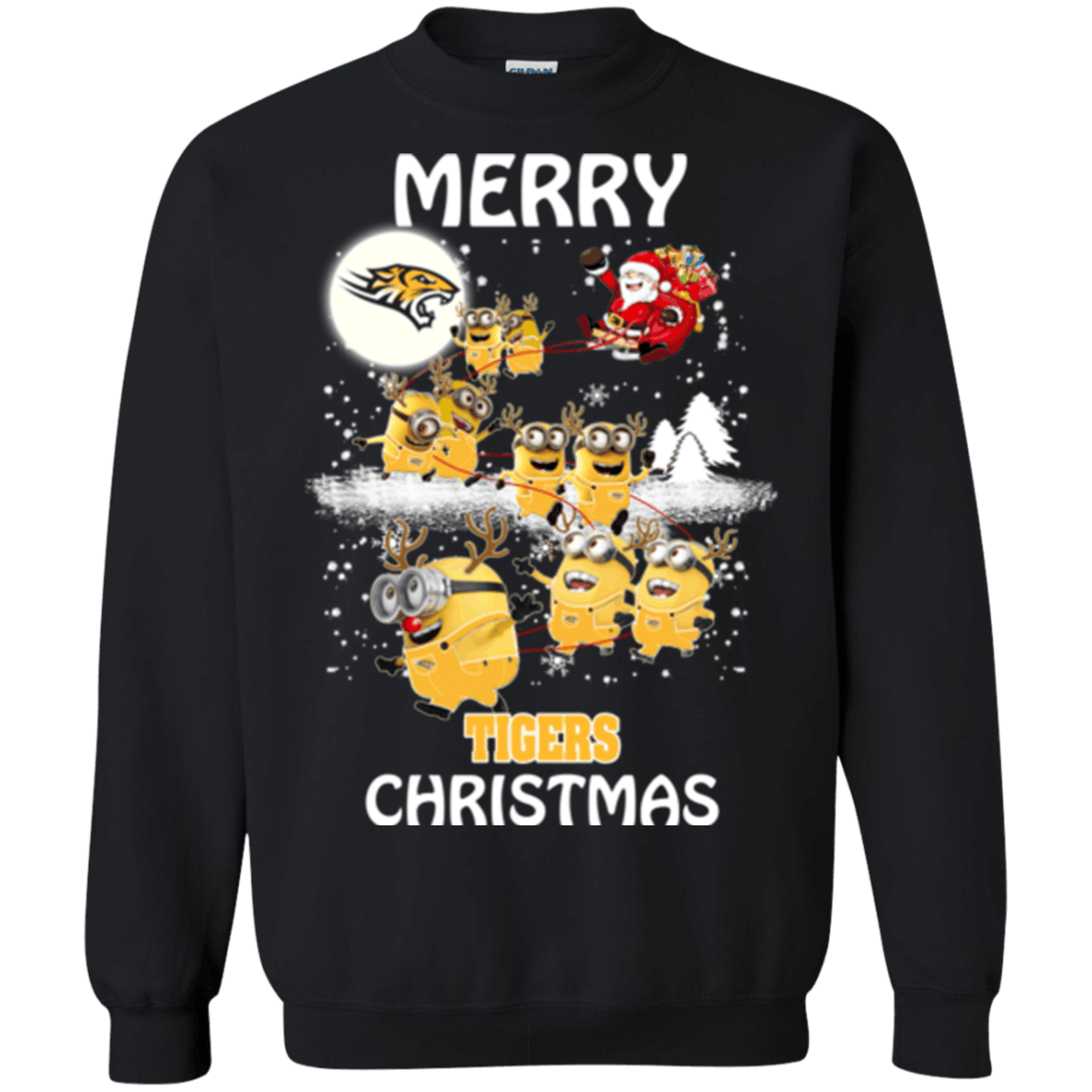 Outstanding Towson Tigers Minion Ugly Christmas Sweaters Santa Claus With Sleigh Sweatshirts