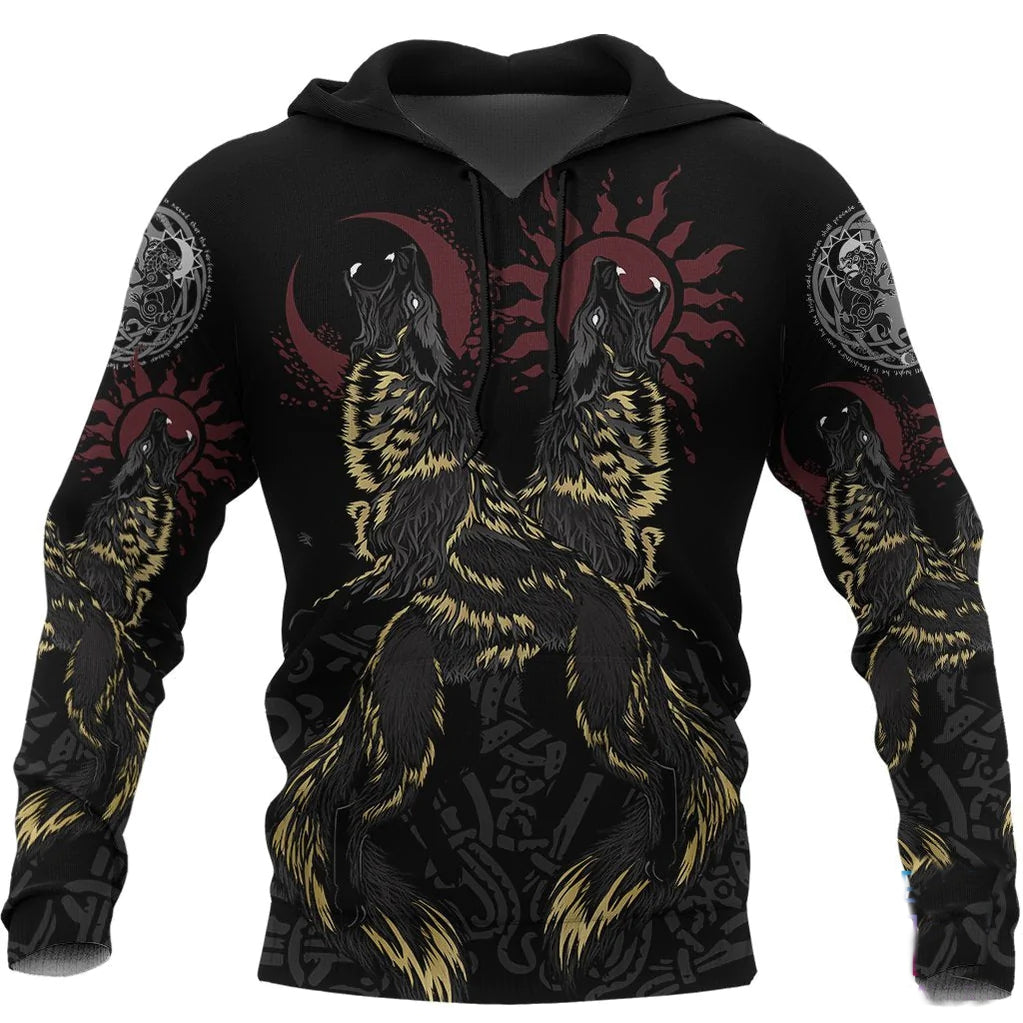 Viking Wolf Hoodie, The Wolves Skoll And Hati Viking Hoodie