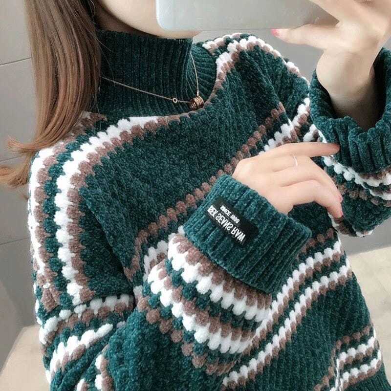 Women Turtleneck Jumper Sweater Ladies 2022 Winter Clothes Oversize Pullover Korean Fashion Coarse Knitted Warm Long Sleeve Top alx