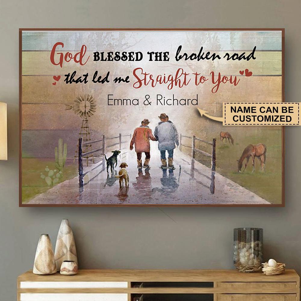 Aeticon Gifts Personalized Cowboy That God Blessed The Broken Road Canvas Mom Dad Gift Home Decor