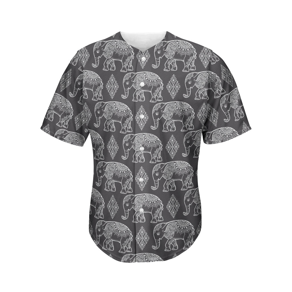 White And Grey Indian Elephant Print Men’S Baseball Jersey 3D Print