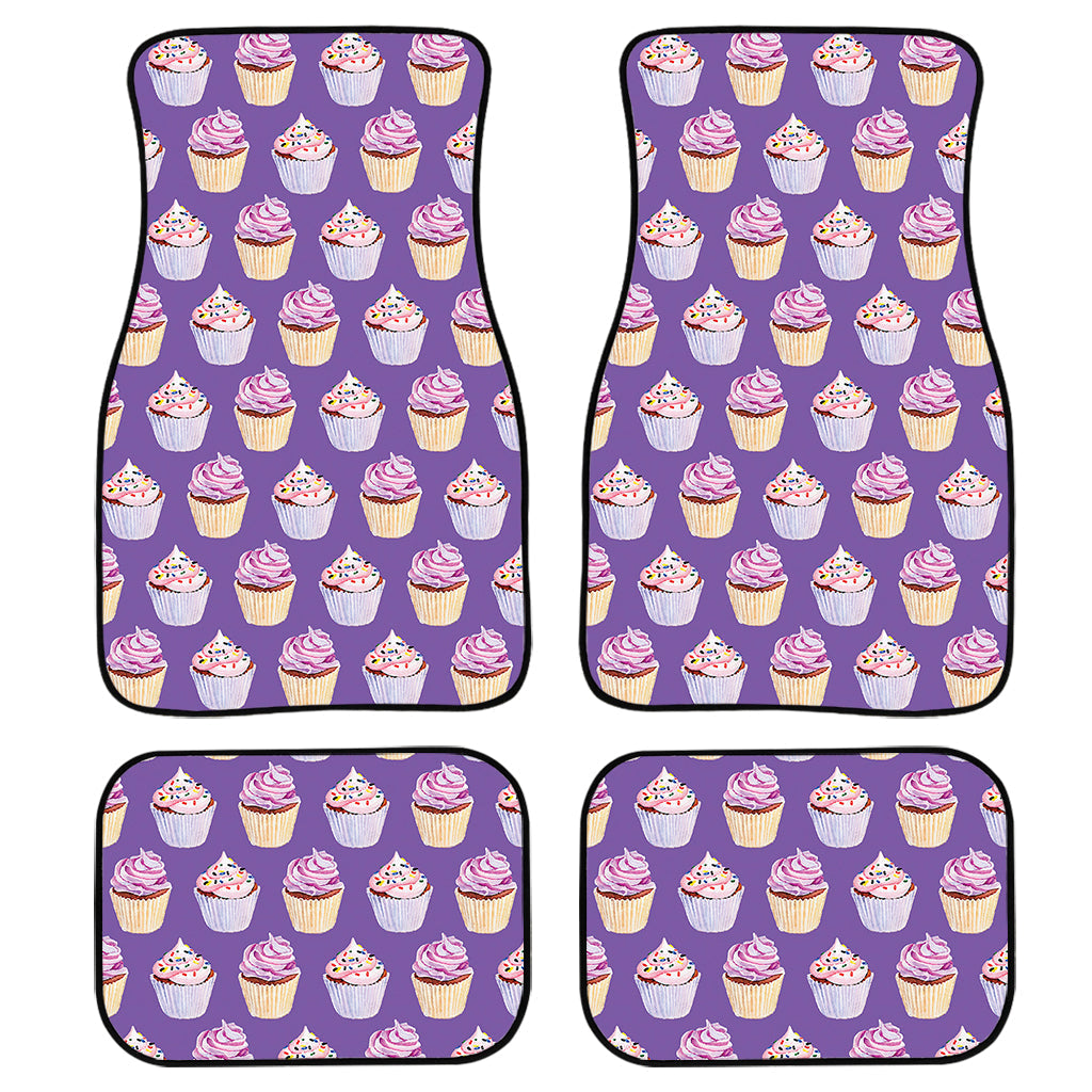 Purple Cupcake Pattern Print Front And Back Car Floor Mats, Front Car Mat