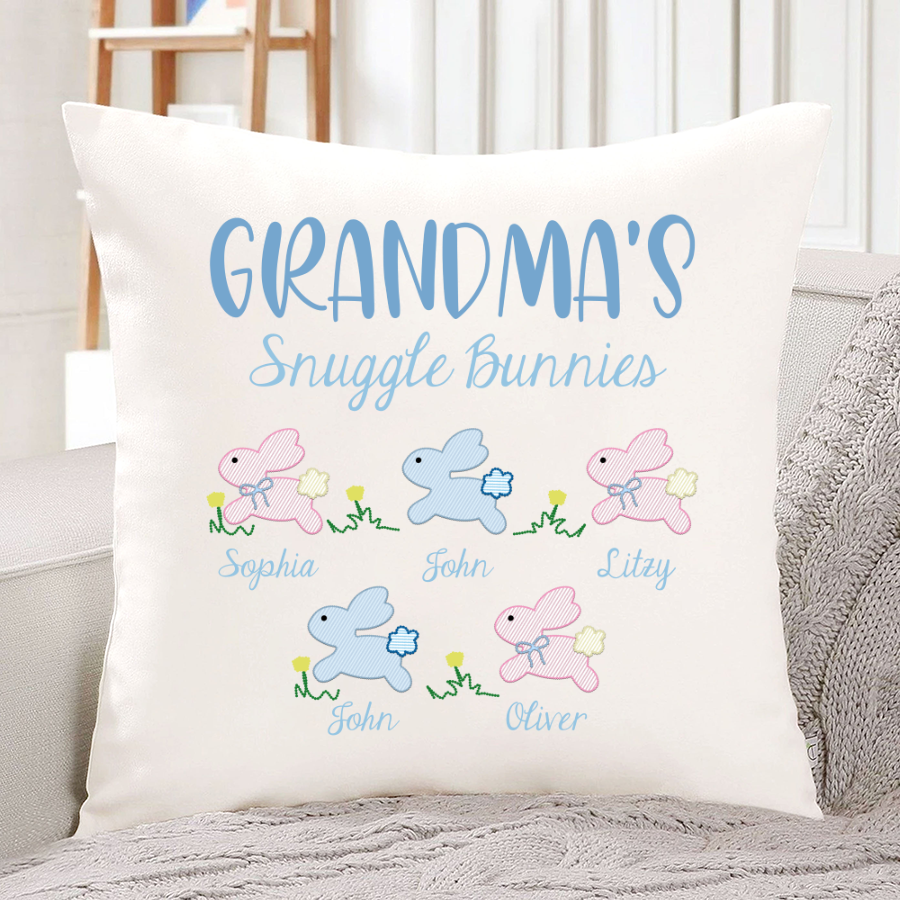 Personalized Grandma’S Snuggle Bunnies And Grandkids Easter Bunny Indoor Pillow