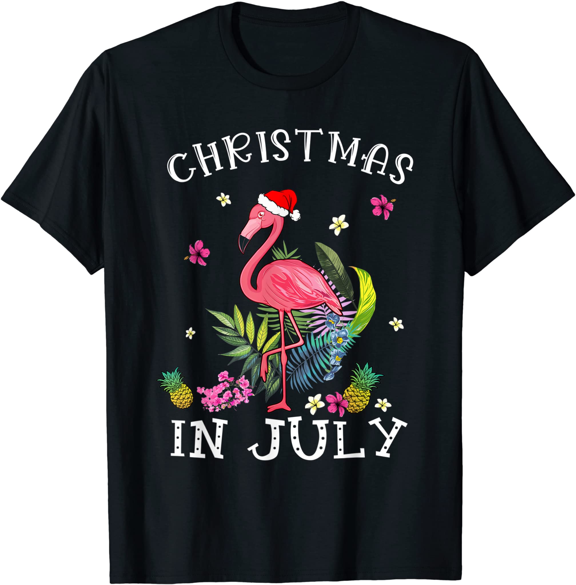 Christmas In July Shirts For Women Pink Flamingo T-Shirt