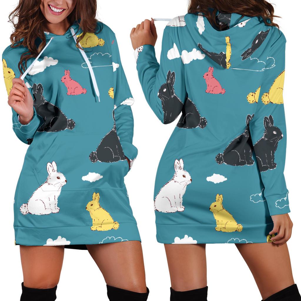 Rabbit Pattern Print Design Rb014 Women Hoodie Dress