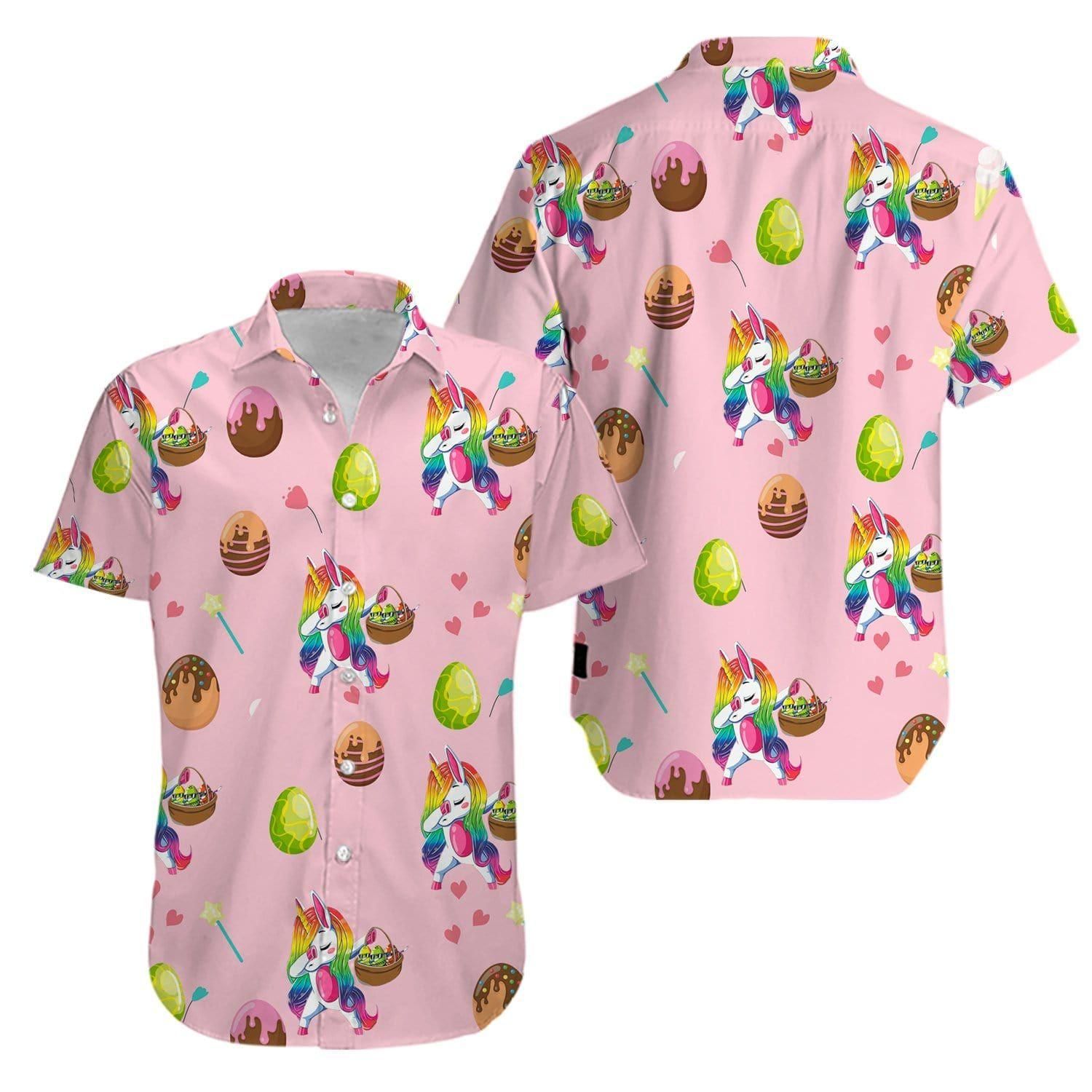 Unicorn Rainbow Dab Love Eggs Happy Easter Day Aloha Hawaiian Shirt Colorful Short Sleeve Summer Beach Casual Shirt For Men And Women