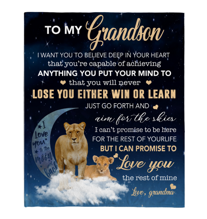 To My Grandson Fleece Blanket, Personalized Birthday Gift For Grandson From Grandma Blanket, Lion Gift Blanket