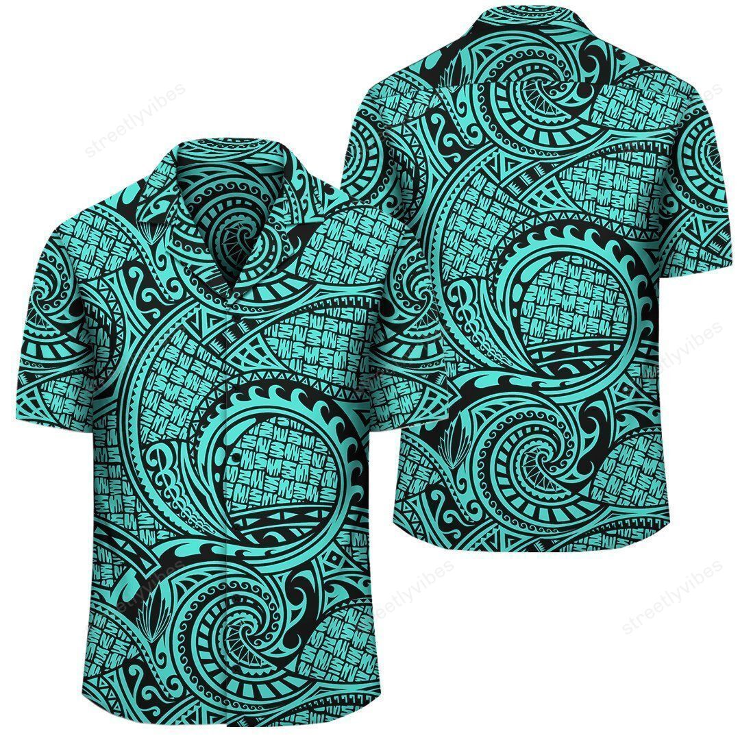 Polynesian Maori Lauhala Turquoise Hawaiian Shirt Ha89721