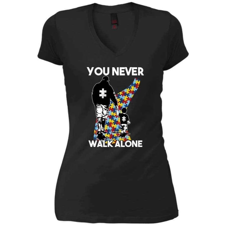 AGR Dad And Son You Never Walk Alone Autism Shirt V-Neck