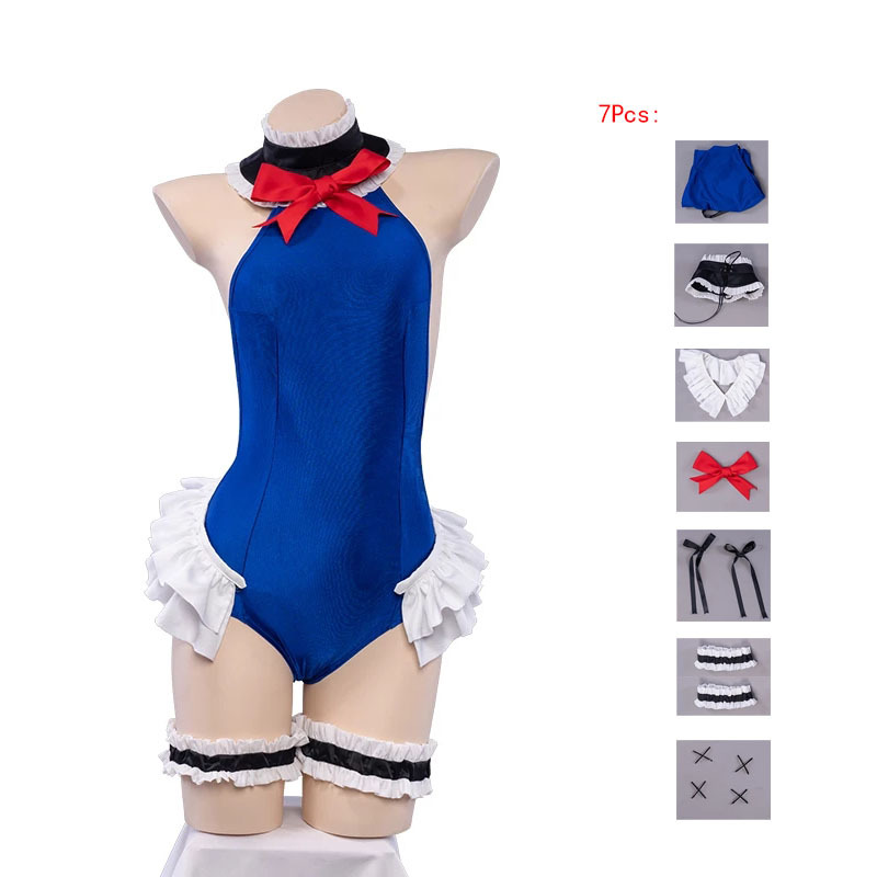 Anime Game Azur Lane Cos Marie Rose Swimsuit Cosplay Costume New Fashion Swimming Party Role Collection Blue Bikini Wig Full Set alx