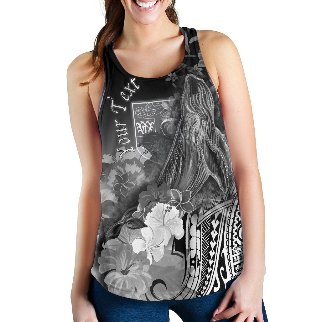 Fiji Custom Personalised Women’S Racerback Tank – Humpback Whale With Tropical Flowers (White)