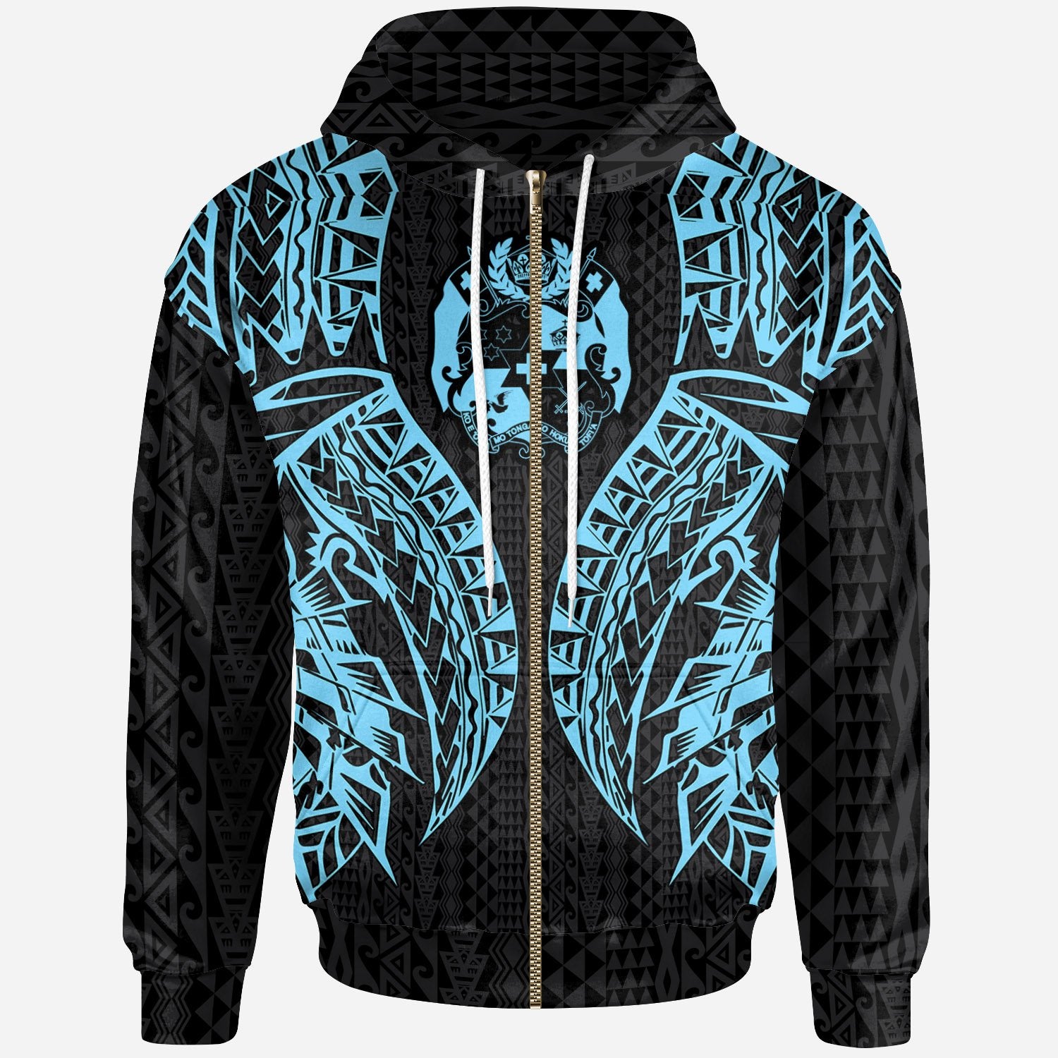 Tonga Zip-Up Hoodie – Polynesian Lion Head Neon Style