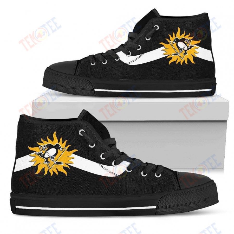 Mens Womens Pittsburgh Penguins High Top Shoes Simple Van Sun Flameshoes TMT345